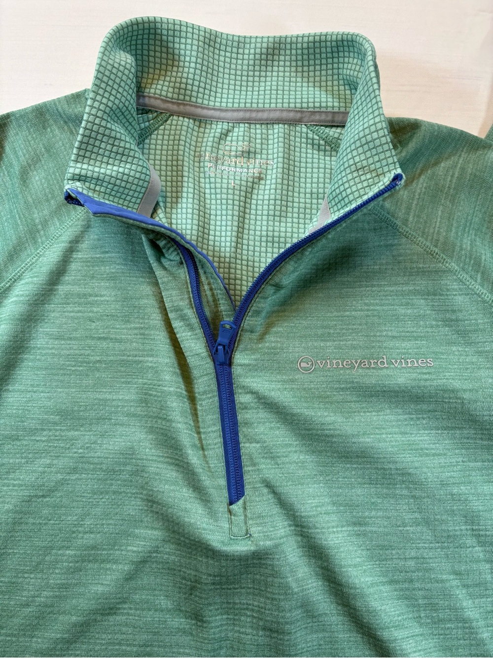 Vineyard Vines Mens Large Green Heathered Performance 1/2 Zip Pullover Sweater